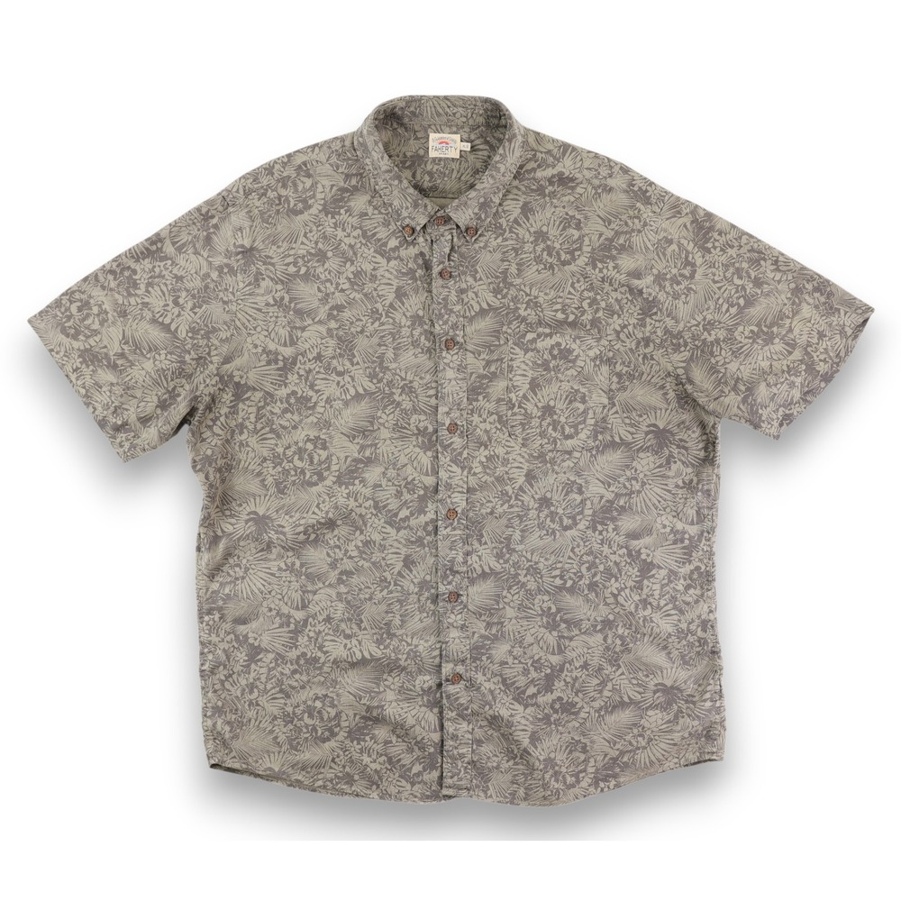 Faherty Mens Short Sleeve Breeze Shirt XL Green Tropical Floral Hemp Linen Blend